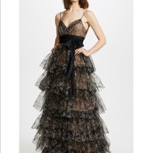 CINQ A SEPT Kaine Tiered Formal Embroidered Gown Black Pewter Sz 6